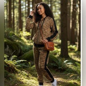 Chico’s 2-Piece Tiger Print Athleisure Set - Full-Zip Hoodie & Matching Joggers